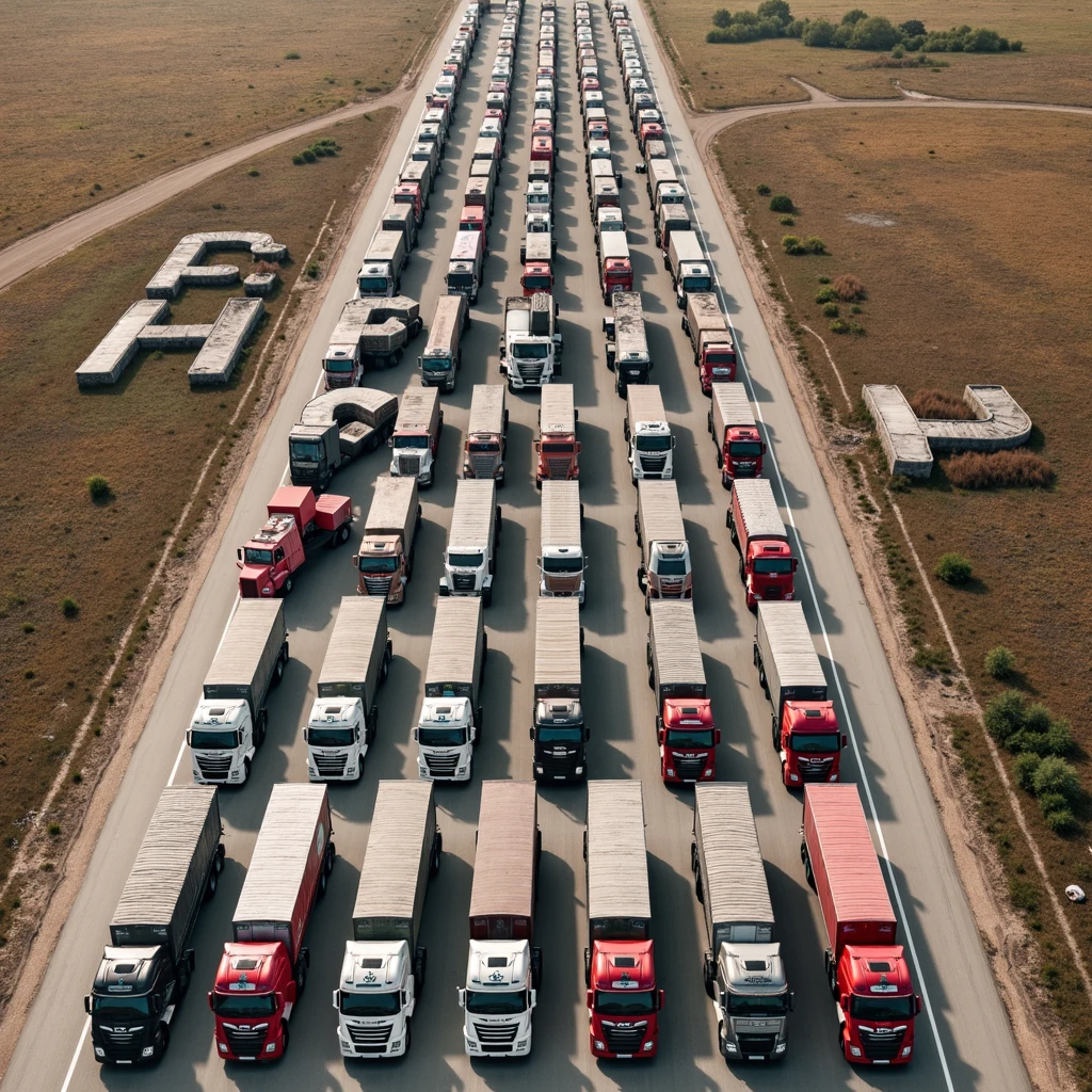 text laid out from trucks - "Happy birthday Irina" (intricate details, (incredibly detailed), high detail, ultra-detailed), (hyperdetailed), (soft focus:1.1), absurdres, (hires textures), (4k), (masterpiece, best quality)
