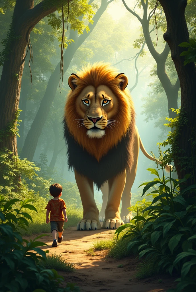 Once upon a time there was a boy who got lost in the jungle, and he came across a lion