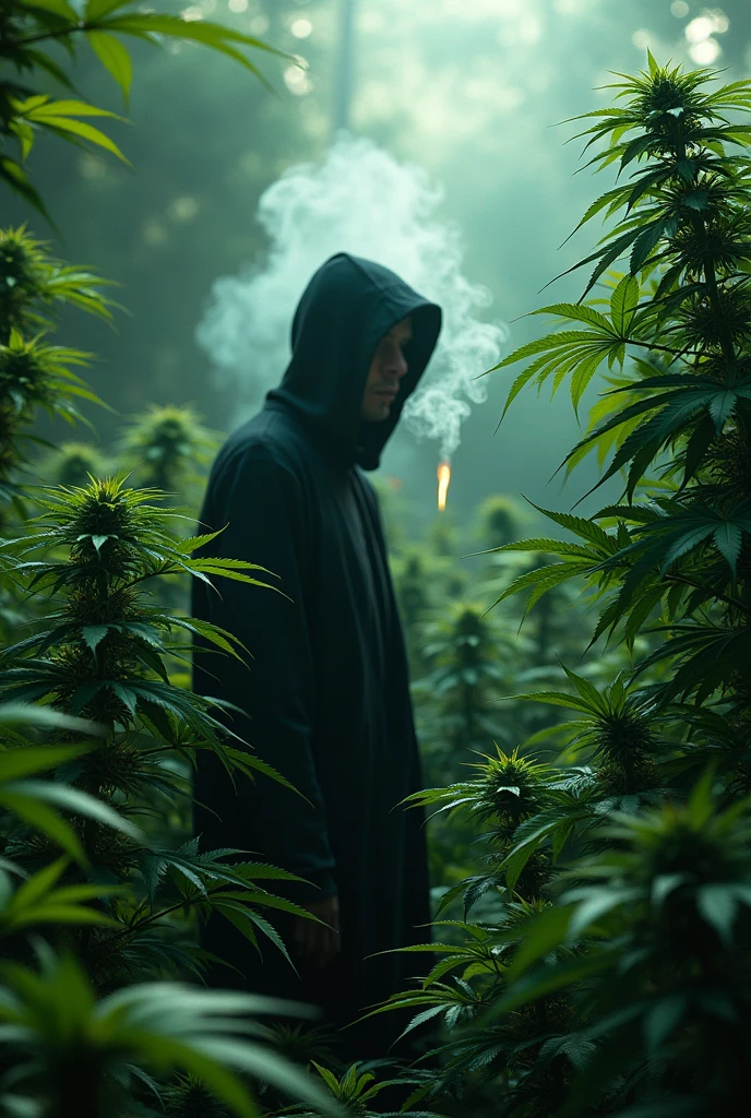 Faceless Man in Marijuana Garden Smoking Marijuana