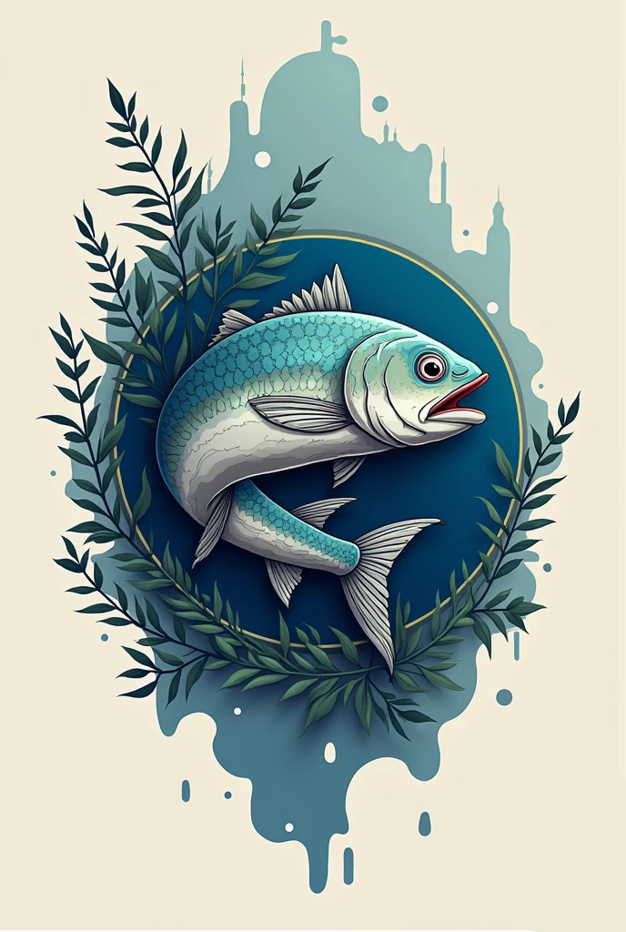 /imagine create M ISHAQ logo design for fish trader business realistic with fish symbol