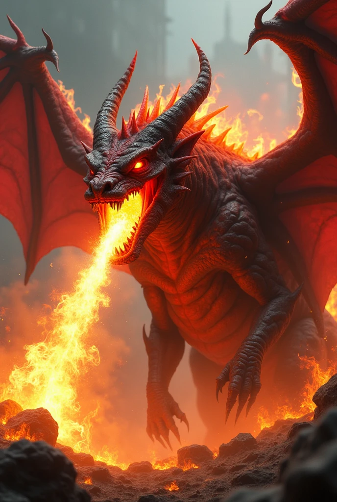 A fire bat like a dragon, in hell 
