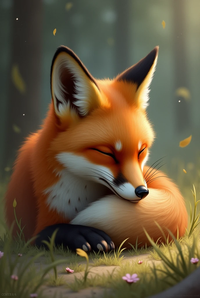 fox with eyes closed and head down