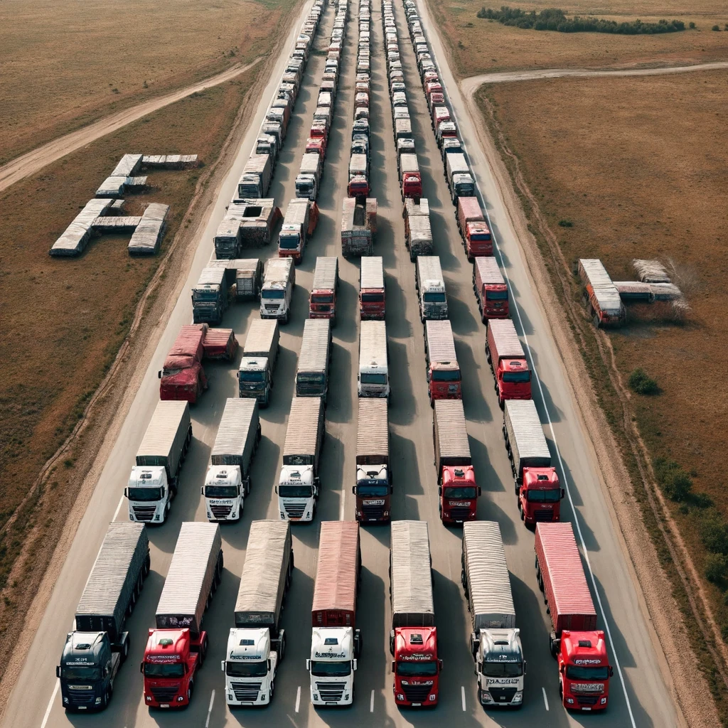 text laid out from trucks - "Happy birthday Irina"
