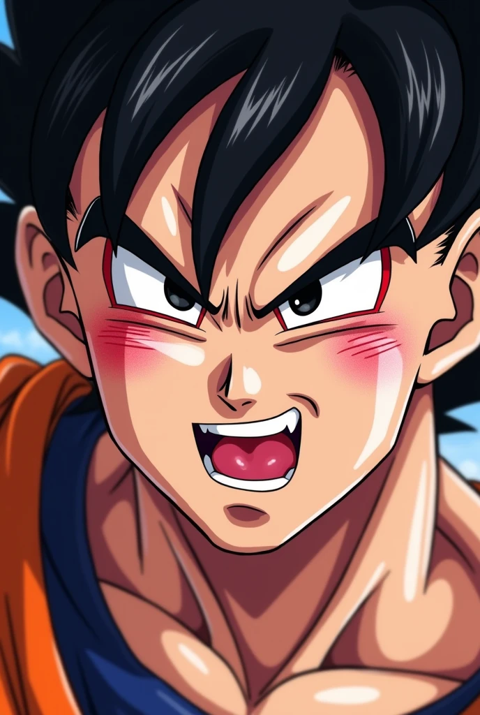 Goku wearing red lipstick and red blush and red eyeshadow
