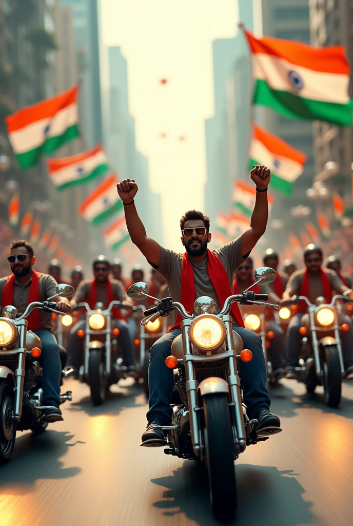 Motorcycle rally with Indian Flags