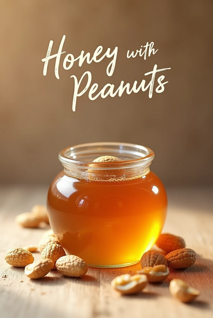 Make me an image of honey with peanuts with a title that says honey with peanuts
