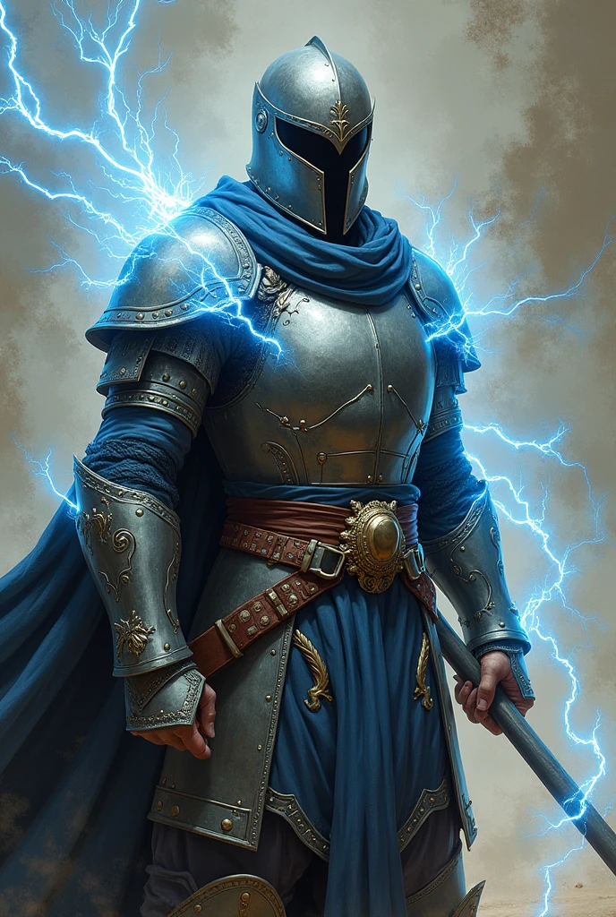 a medieval warrior with electrical powers, in a way that looks like a drawing