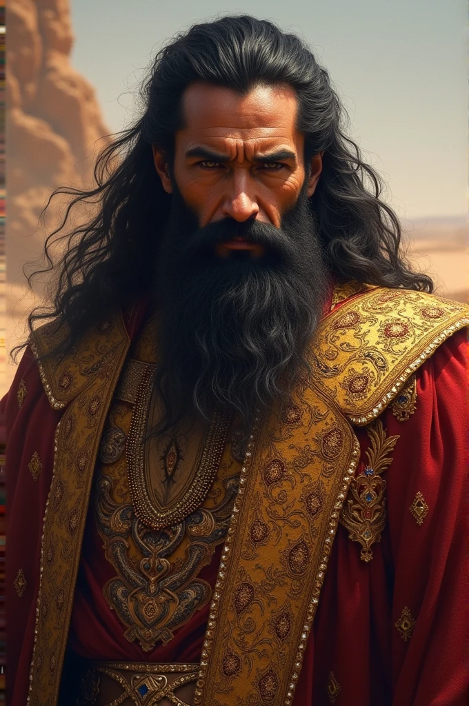 King Kahraman** Of Saranda, he has black hair and an elaborate beard. His eyes sparkle with wisdom as he wears a robe of gold and red with gems. His kingdom is rich in resources that are rare in the desert.