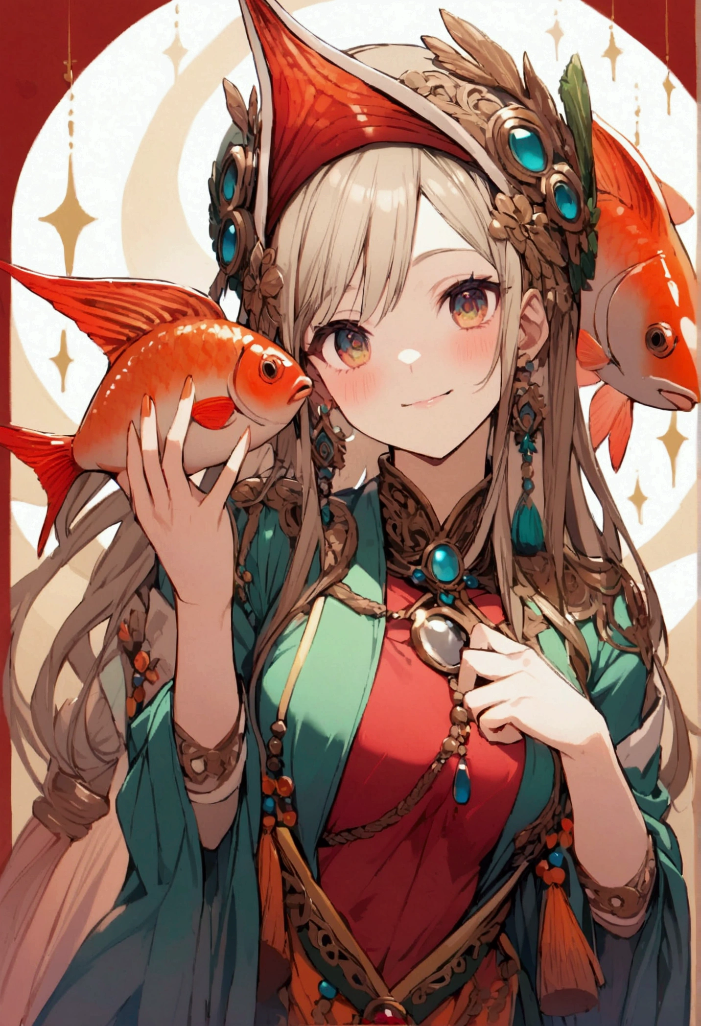 girl holding Soja sauce in fish shape.