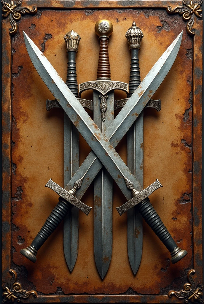 cover for medieval style rpg deck card back with 4 crossed swords