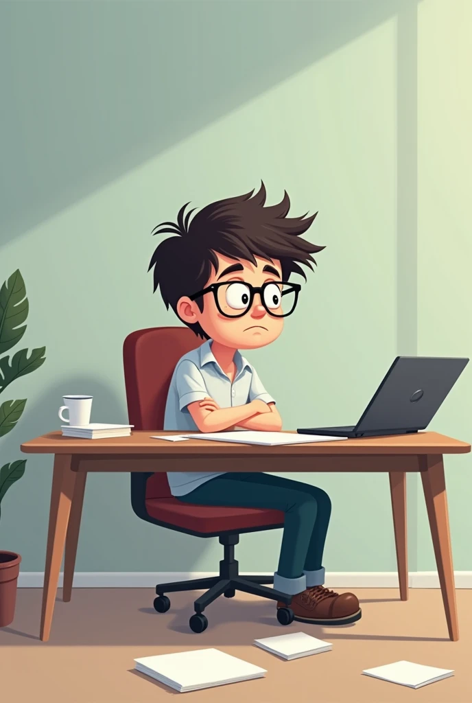 Generate an funny image of a cartoon who is lazy to reply to emails and make it kind of professional and not funky and loud, maybe making him like a student