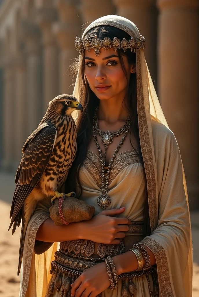 An Arab queen with a falcon in her hand