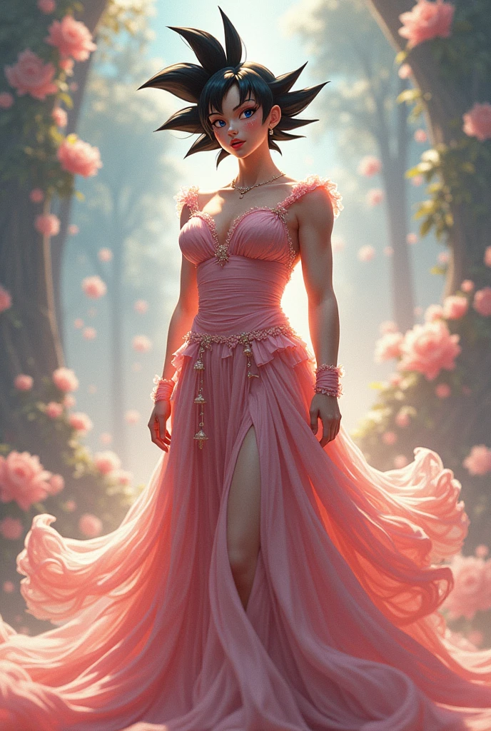 Goku wearing makeup and dress