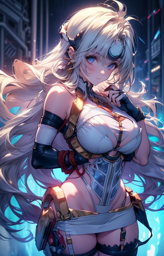 (masterpiece:1.2, Highest quality), (Realistic, photoRealistic:1.4), Beautiful illustrations, (Natural Side Lighting, Cinema Lighting), Looking at the audience, Upper Body, (Front view), 1 girl, Perfect Face, Symmetrical cute face, Glowing Skin, Baby Face, Long eyelashes, (Large Breasts), (Wide Hips),Beautiful Hair, Beautiful Face, Beautiful and beautiful eyes, Beautiful body, Beautiful breasts, Beautiful thighs, Beautiful legs, Beautiful fingers,(Beautiful views),(Cute Smile:1.2, Superior),Knee socks,Layered skirt,(Clothing Belt:1.5),((Sexy Bondage Cosplay:1.5)),Bikini Tops