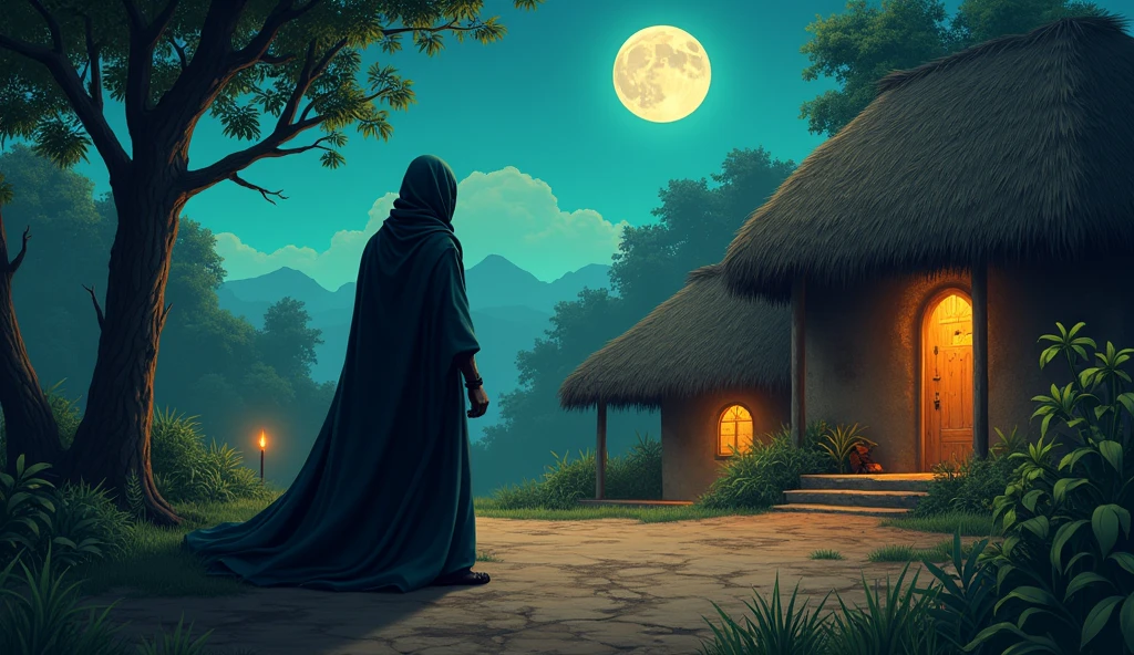 (African folktale) One fateful day, a mysterious stranger appeared in the village, draped in a cloak of shadow. His face was hidden, but his voice was as soft as the night breeze.
He approached King Zolani and spoke of a hidden treasure deep in the heart of the forest, a treasure that could grant the king even greater power.