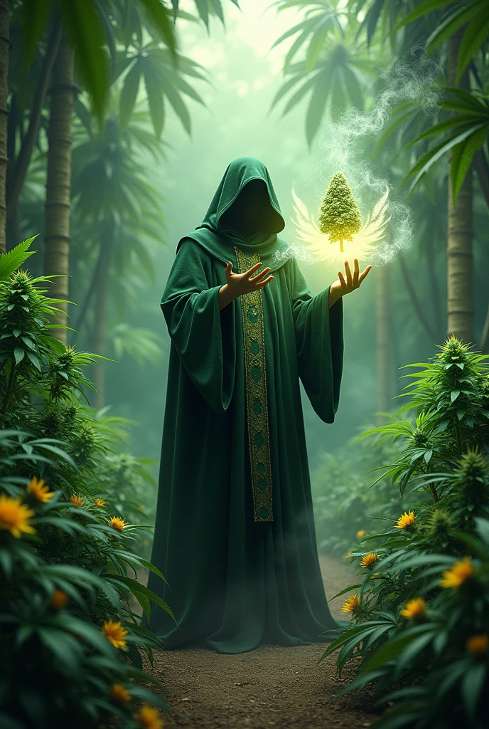 Marijuana Magician, in a garden of huge marijuana 
