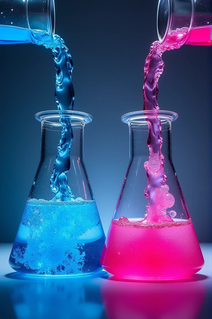 Make a chemical poster which consists 2 beaker and that pour out chemical and make blue and pink beaker and contrast with outside background 