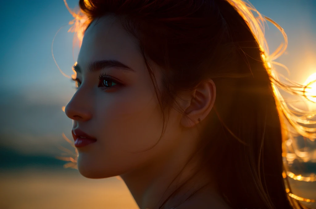 Highest quality masterpiece Beautiful backlit woman Photo style Real Close-up bright Fantasy