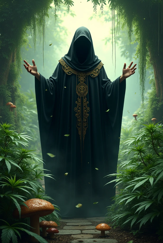 The Black Mage, marijuana and magic mushroom garden, rain of hashish leaves
