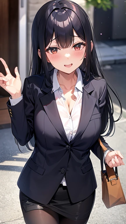 tits、Long Black Hair、Blazer clothing