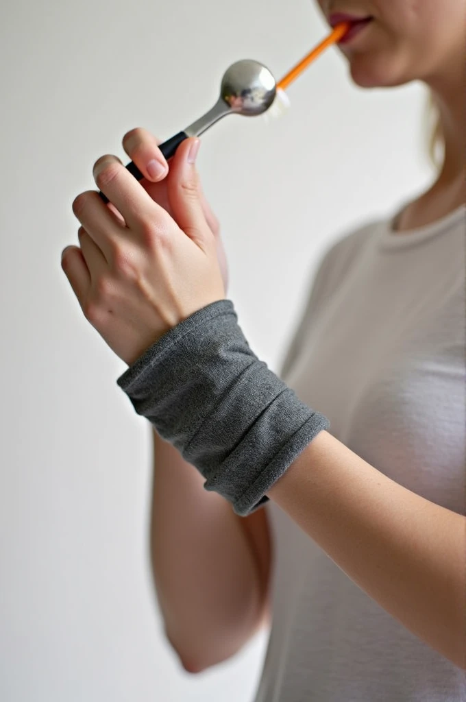 Adaptable fabric bracelet with PVC tube for people with motor disabilities with which they can use everyday utensils such as a pencil, toothbrush spoons