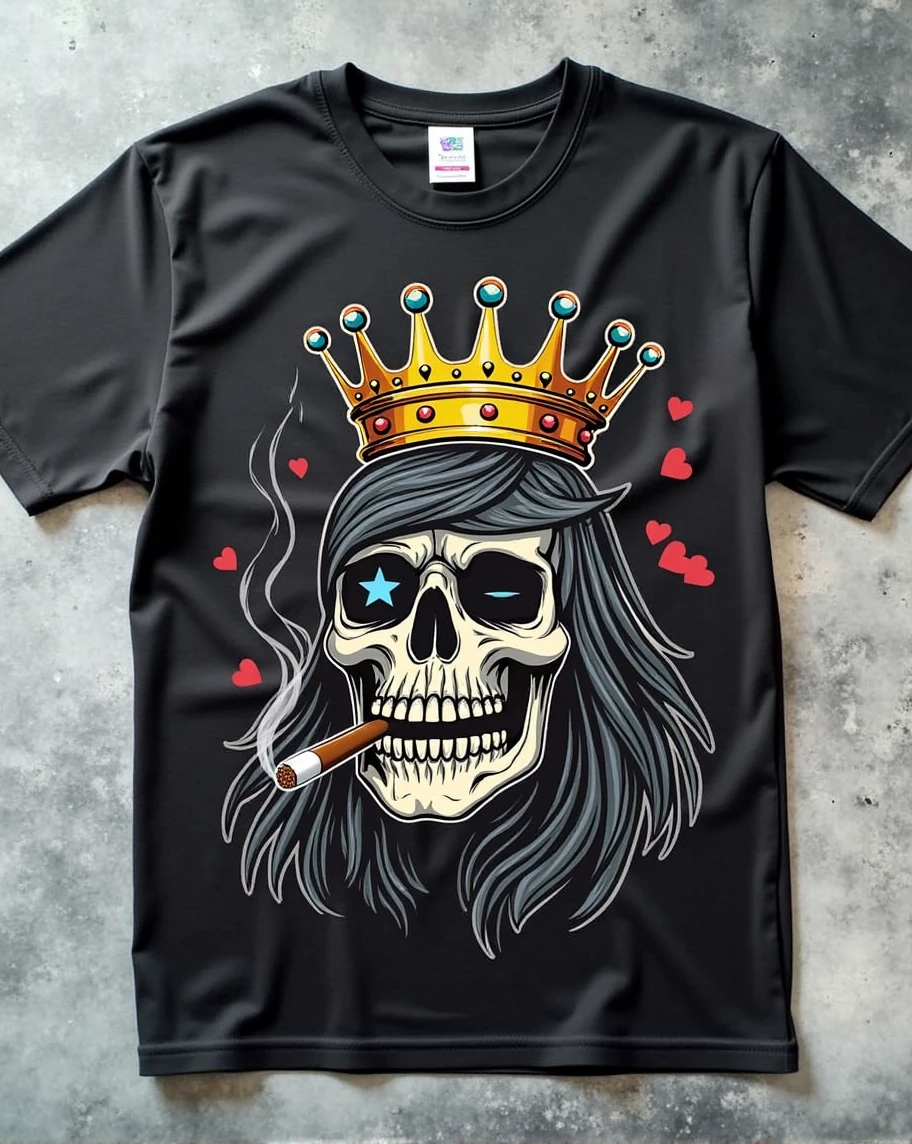 Skull with a smoking cigar and wearing a king&#39;s crown 