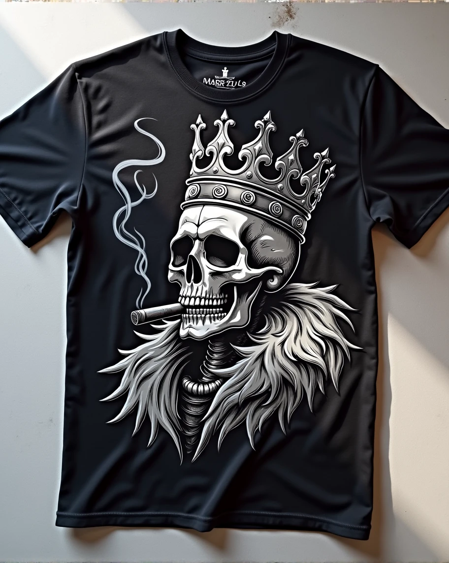 Skull with a smoking cigar and wearing a king's crown