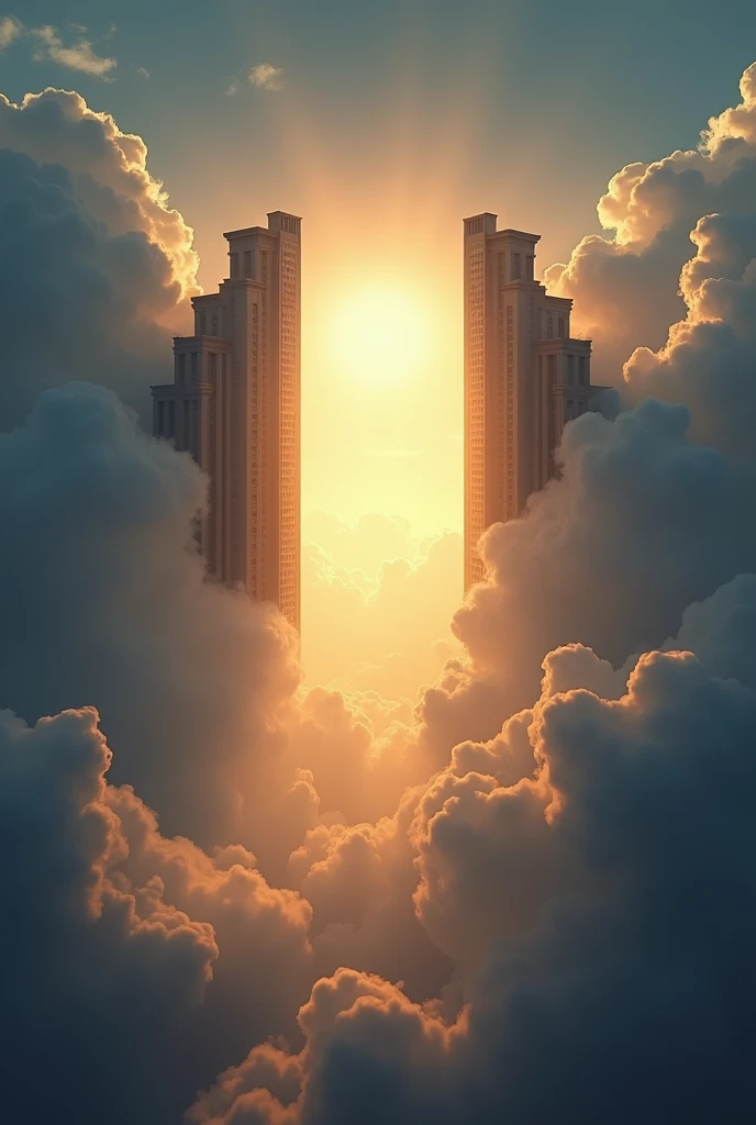 gates of heaven in the midst of the clouds and the shadow of jesus in the middle