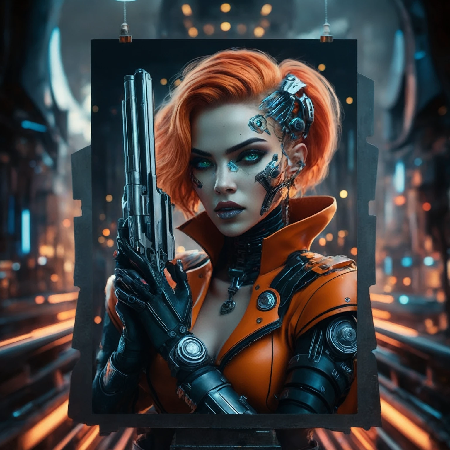 a close up of a woman holding a gun in a futuristic setting, hyper-realistic cyberpunk style, cyberpunk art style, cyberpunk themed art, cyberpunk angry gorgeous goddess, cyberpunk art ultrarealistic 8k, the cyberpunk girl portrait, cyberpunk style ， hyperrealistic, beautiful cyberpunk woman model, cyberpunk portrait, portrait of a cyberpunk cyborg, portrait of a sci - fi woman