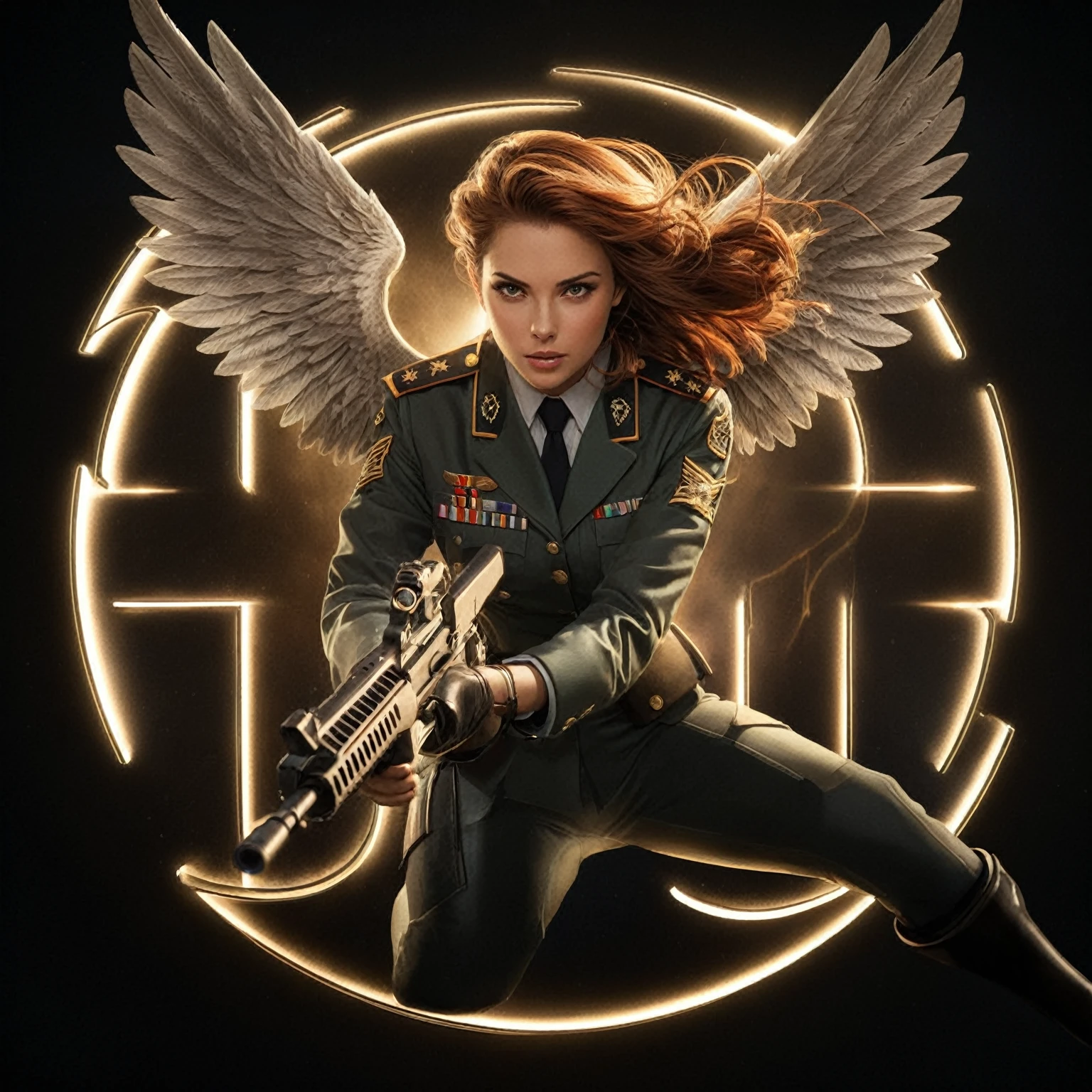 arafed image of a woman in uniform holding a rifle, key art, promotional art, cg art, promotional render, movie promotional image, textless, by John La Gatta, fanart, promo art, official artwork, by Alexander Kucharsky, movie poster character, official character art, portrait shot, scarlett hooft, fan art, promotional still, cg artist