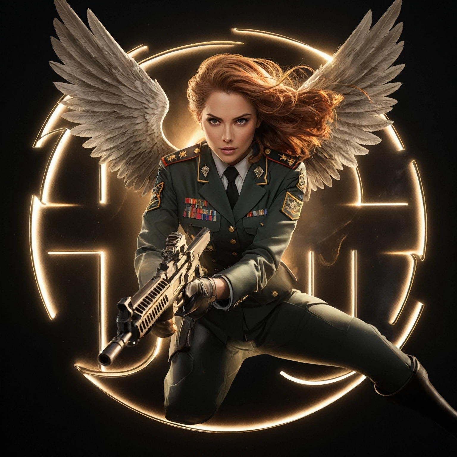 arafed image of a woman in uniform holding a rifle, key art, promotional art, cg art, promotional render, movie promotional image, textless, by John La Gatta, fanart, promo art, official artwork, by Alexander Kucharsky, movie poster character, official character art, portrait shot, scarlett hooft, fan art, promotional still, cg artist