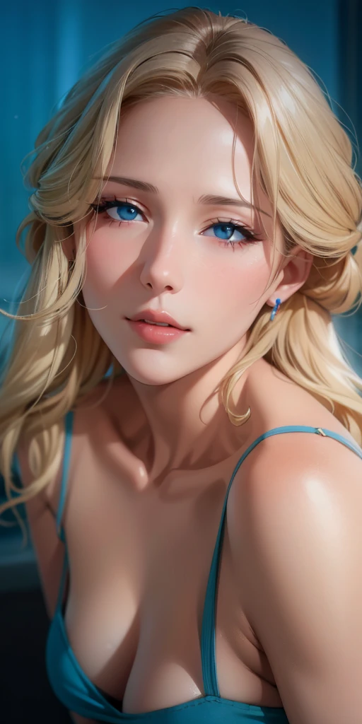 Elegant woman, milf, eyes, blonde hair, bangs, soft light, 4k resolution, high quality, beautiful cg