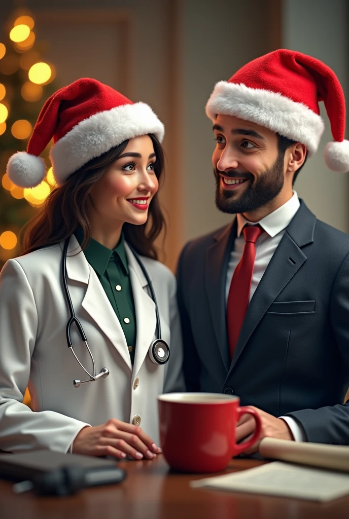 Doctor and lawyer with Christmas hat
