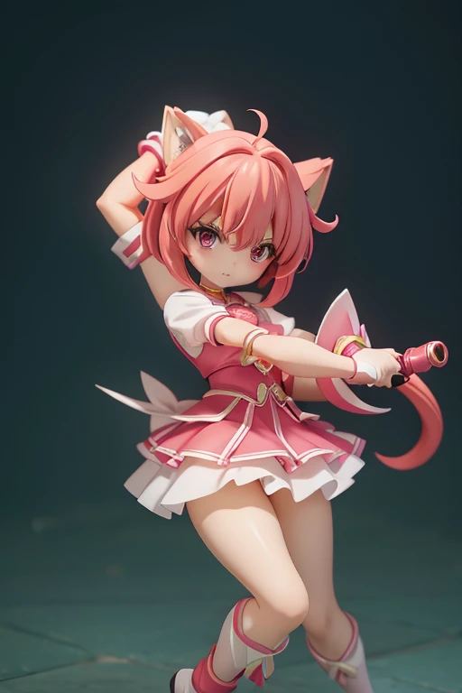 Magical giel、、Young girl、、height: 130cm、Short Hair、Shortcuts、boyish、Circlet、tiara、Character portrait、Standing with your legs apart、Karate stance、Martial Arts、spats、ホットpants、pants、Magical Girl Costume、Red clothes、Red Hair、Red eyes、Fighting gloves on hands
