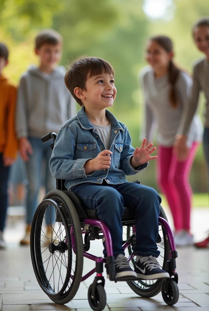 Have a child in a wheelchair play with other children and the physical education teacher teach motor coordination activities.
