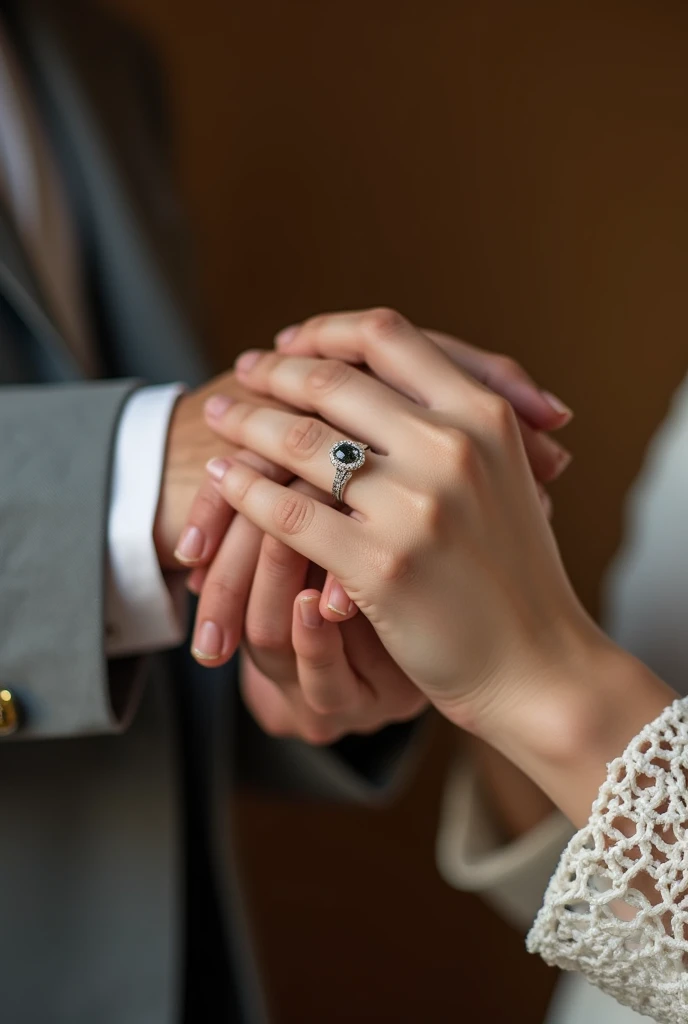 Create a real picture of me with my fiance without showing our faces just rings in our hands....a close up picture of our hands with rings.....our age is in between 20 to 25