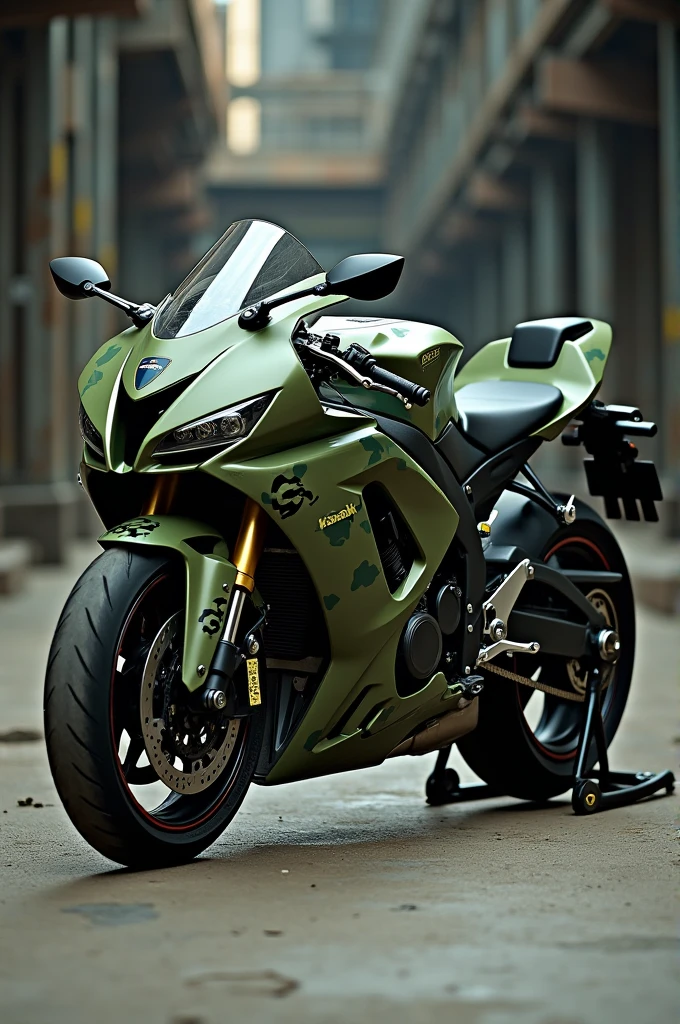 Create a image of kawasaki h2r army color 