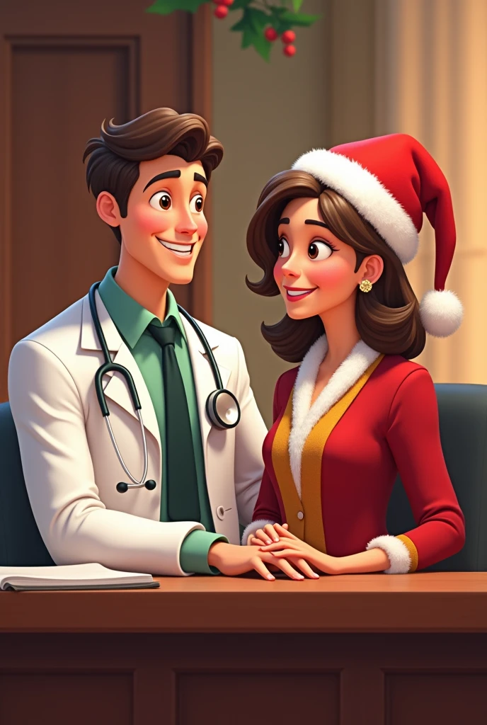 Animated male doctor and female judge with Christmas hat
