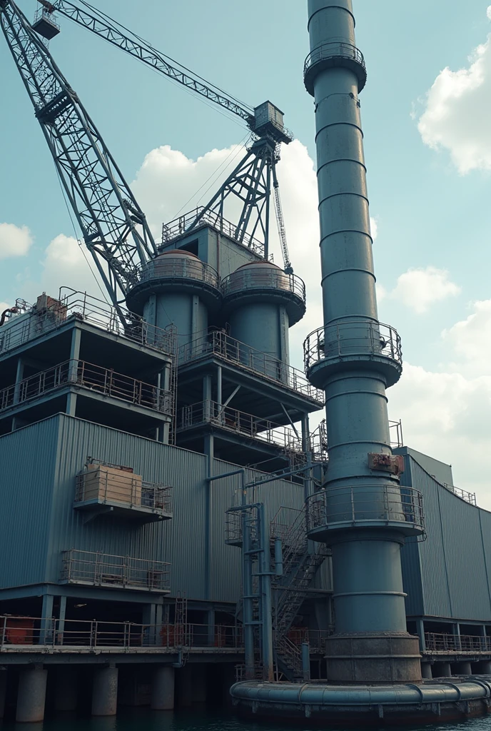 create an image with piping, crane and metal structure