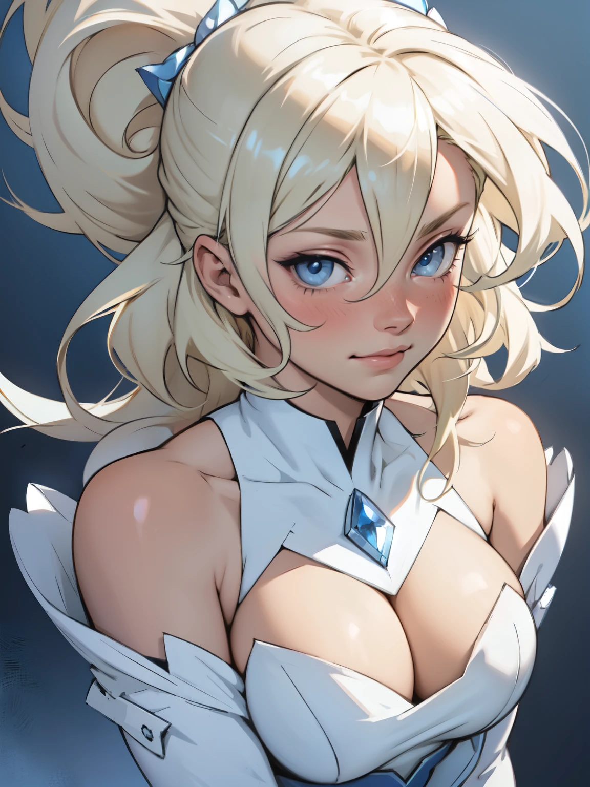 platinum blonde blue eyes shoulder length hair beautiful soft smile feminine graceful girl light blush