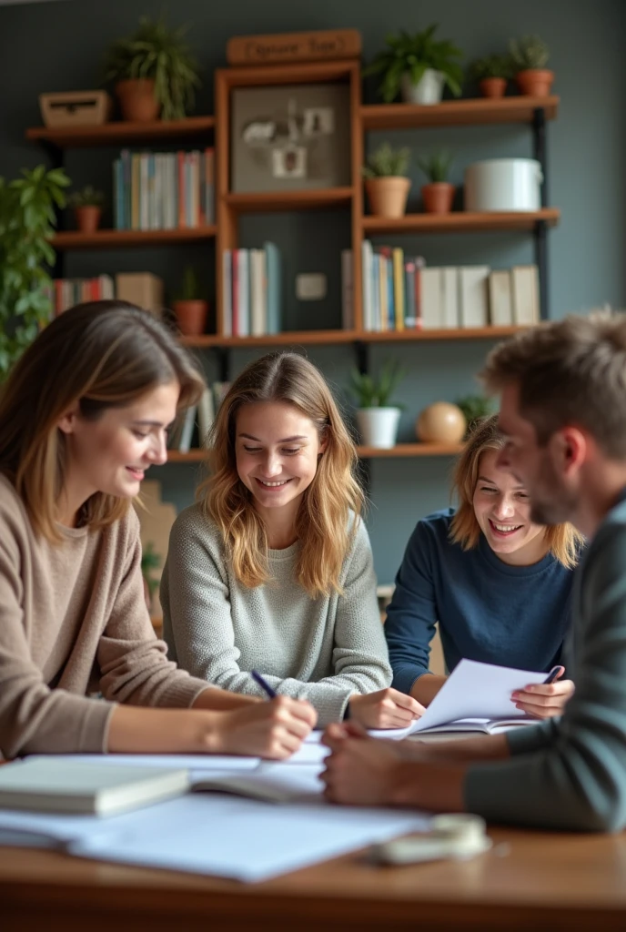 A group of seniors living together and studying happily 

