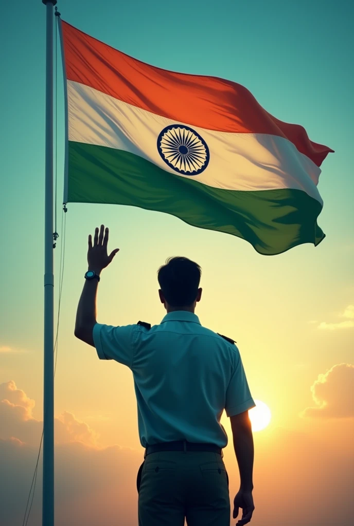Saluting the Indian Flag, picture from back