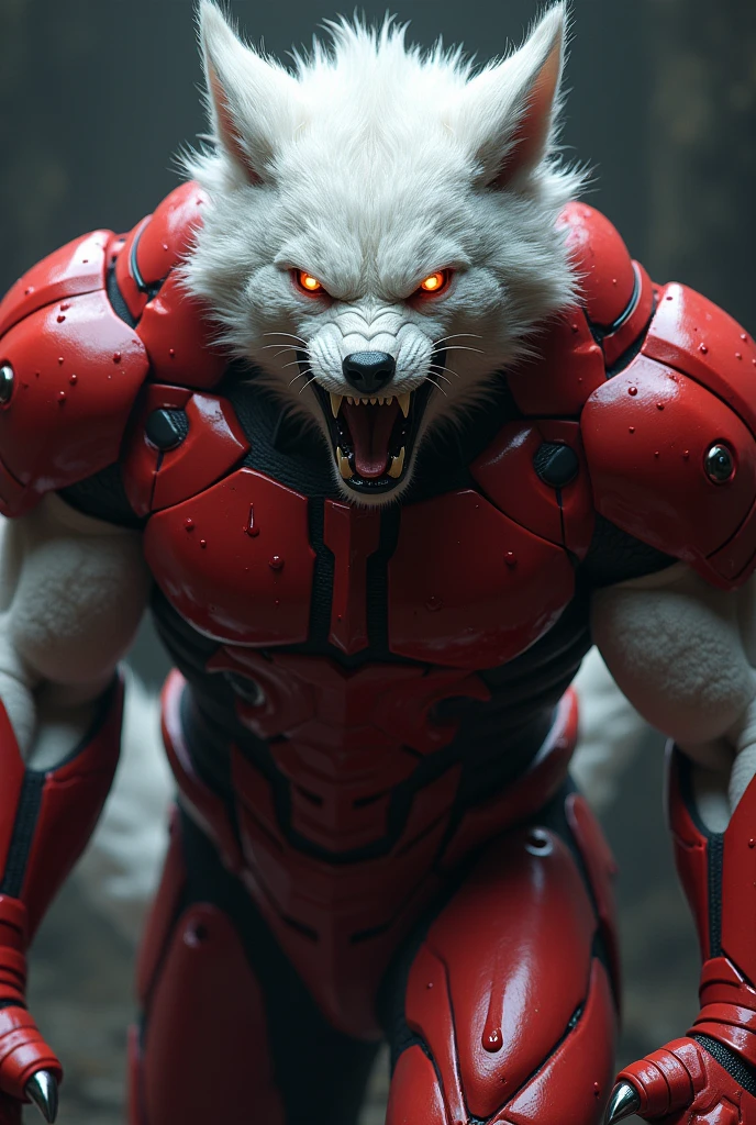 Make a white wolverine with red blooded suit 