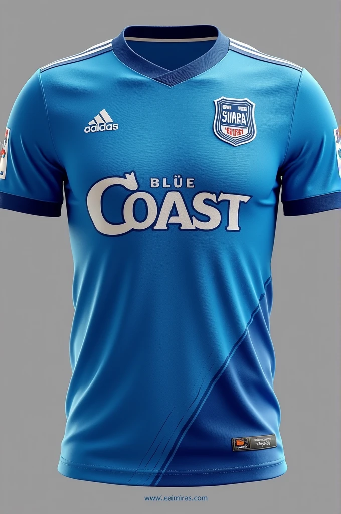 make two shirts, for a football team, one for home games and one for away games. something that reminds you of the sea. O nome do time é Blue Coast. Their founders want a mention for each of them, are in them: Leonardo, Leonardo, Arthur and Felipe put their name or initials on the emblem. remember to show front and back