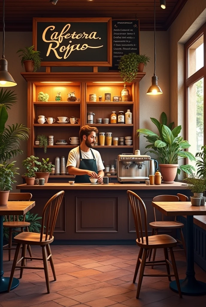 Small coffee shop called Cafeteria Rojas 
