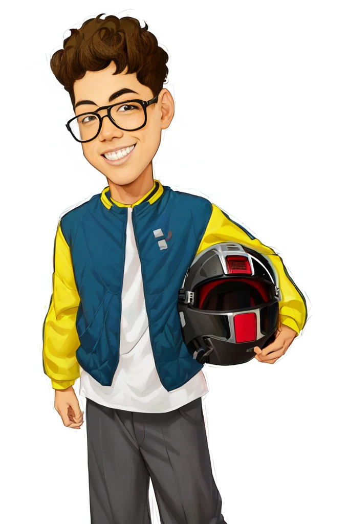 cartoon man with glasses and a helmet holding a helmet, harry volk clip art style, archie comic style, inspired by François Quesnel, in cartoon style, in style of tyler mitchell, inspired by Josh Bayer, inspired by Taiyō Matsumoto, digital art. @mariomaniacdude, cartoon artstyle, official fan art, inspired by Dan Smith, 8k