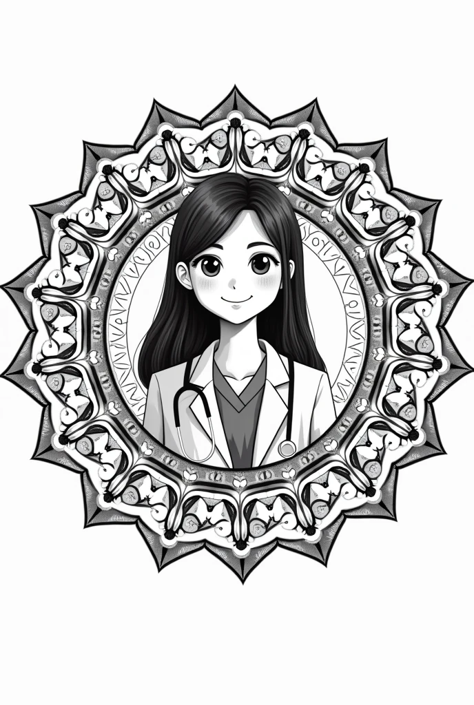 Pediatrician profession mandala in black and white