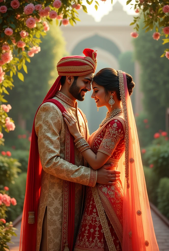 Indian Romantic couples wearing marriage dress