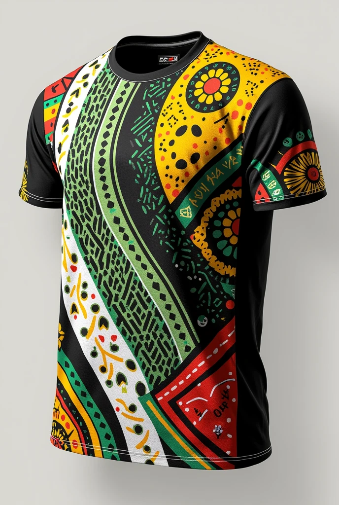 AMARU SPORT Sports T-shirt color, white, black green, yellow, red design of the Pistha natives AMARU group