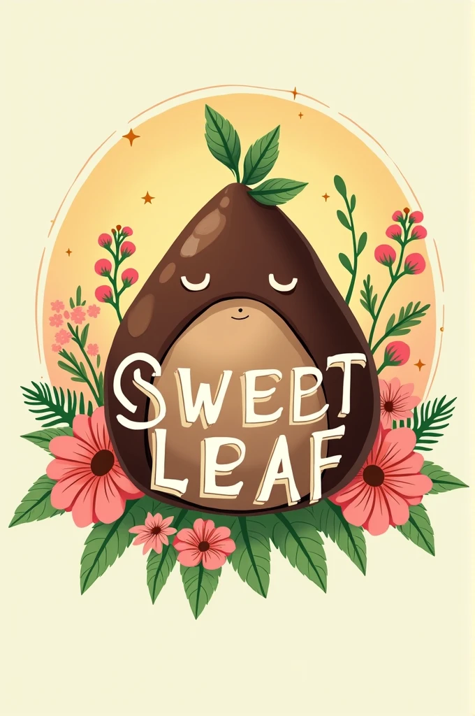Create a fun and appetizing logo for &#39;Sweet Leaf&#39;. The main image should be a brigadeiro with a fennel leaf. Typography should be playful and combined with floral elements. Colors can be vibrant, like rose, green and yellow."